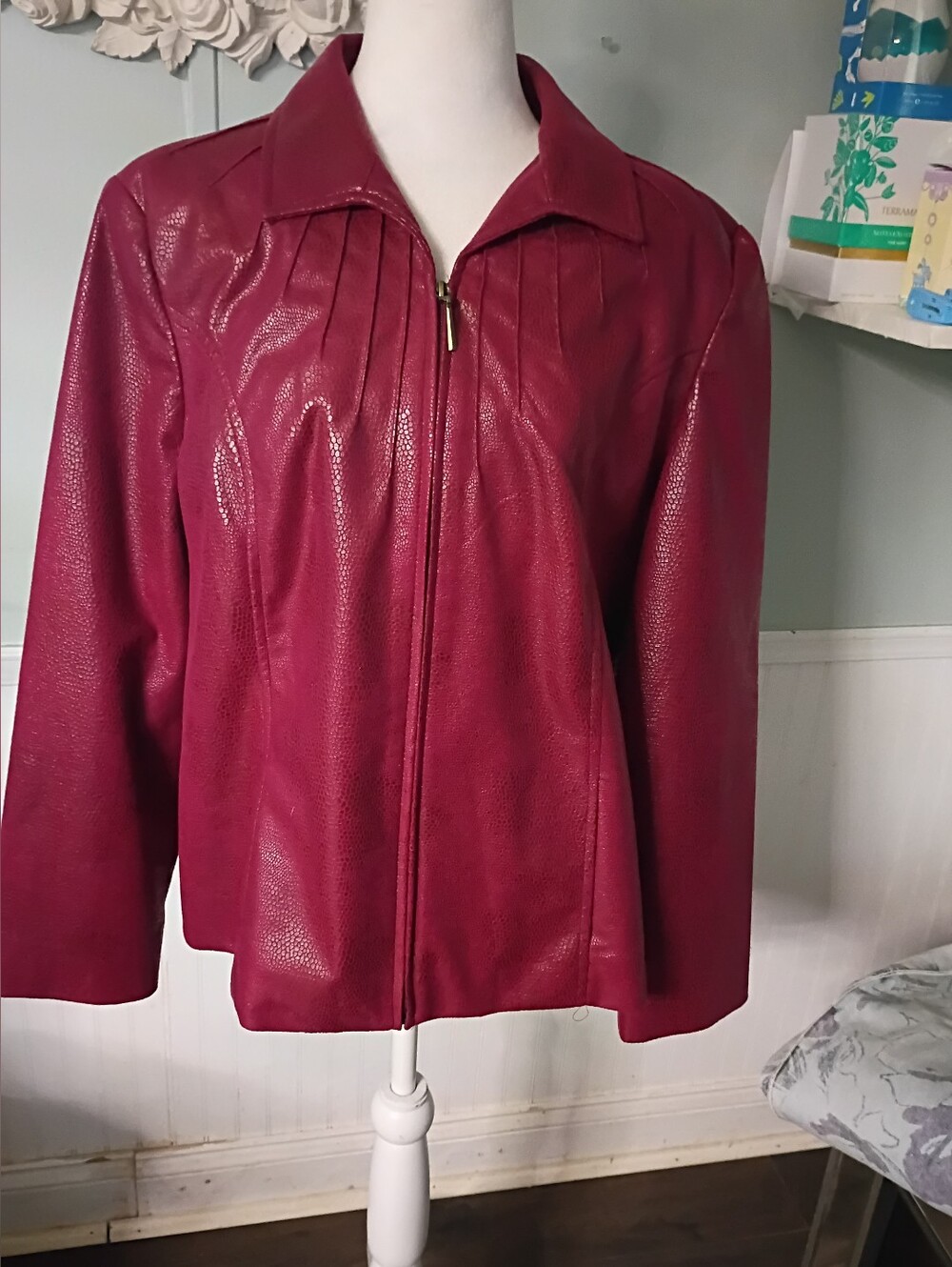 Kim Rogers Deep Berry Faux Leather Open-Front Jacket - Picture 11 of 11